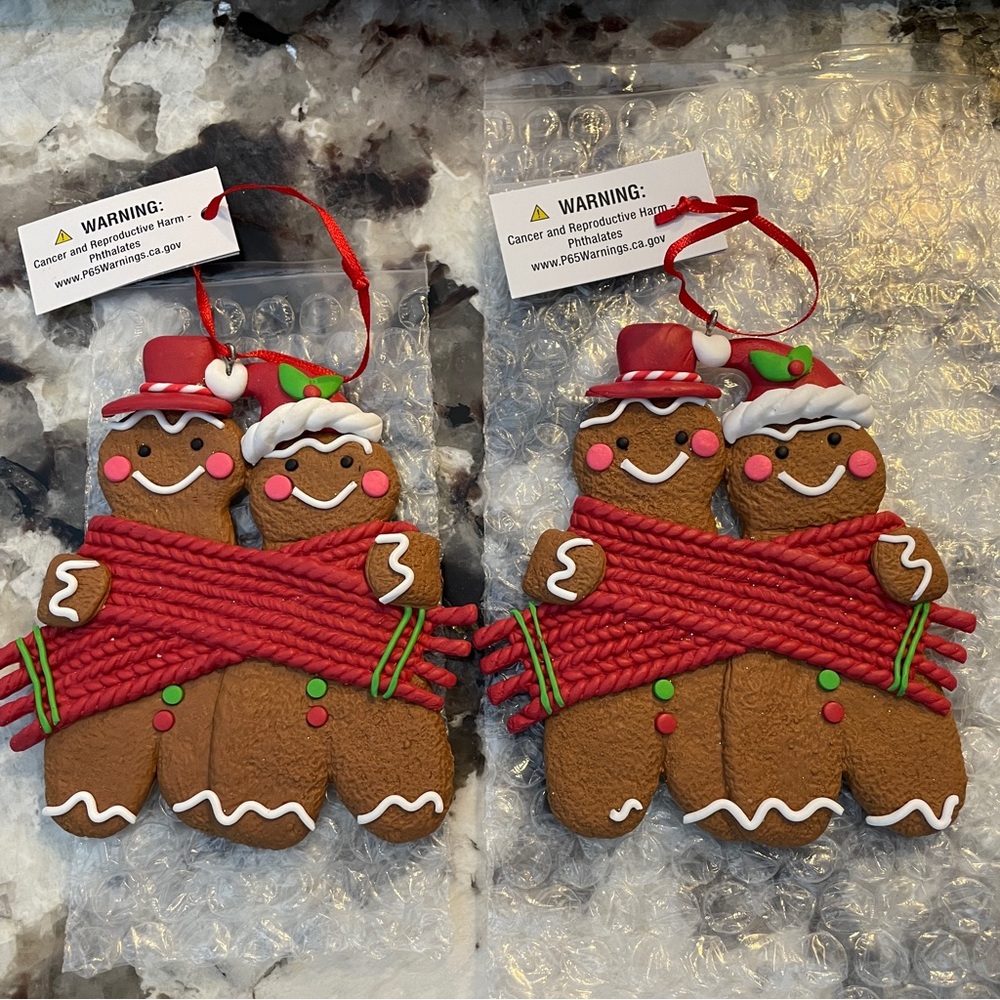 Lot of 2 Gingerbread Man & Woman Boy Girl Couple Christmas Ornaments NOS